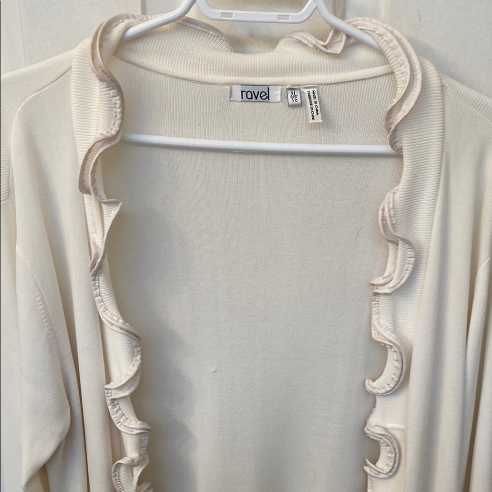 Cream Ruffle Trim Cardigan - Picture 3 of 5